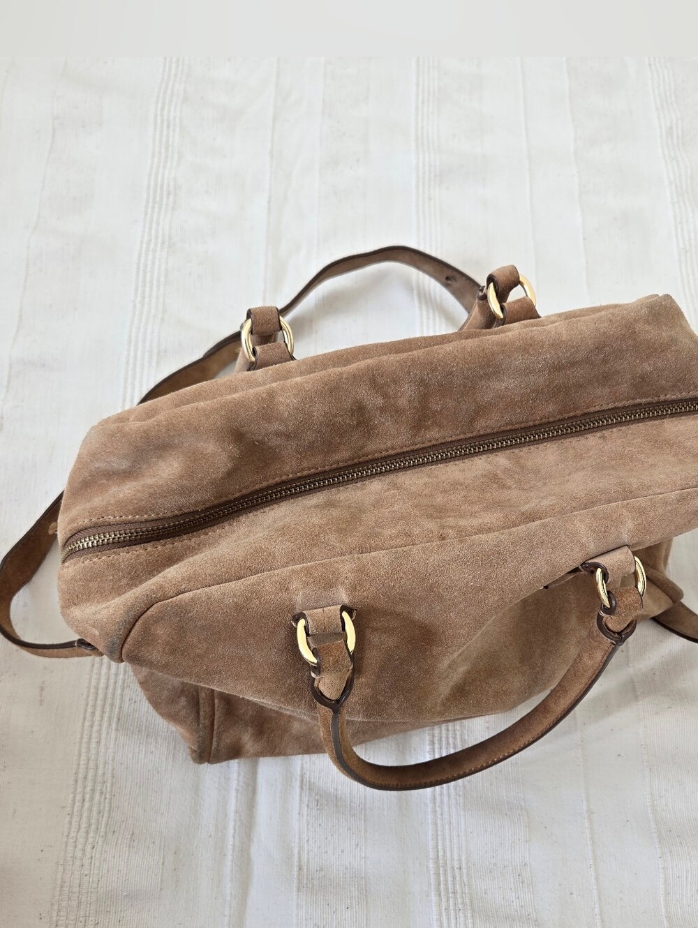Banana Republic Camel Suede Satchel Large Duffel Purse Shoulder Bag Fall 2016 - Picture 8 of 16
